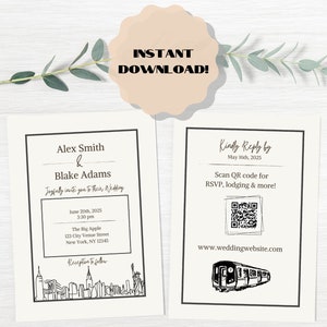 Plantilla de invitación de boda con temática de Nueva York