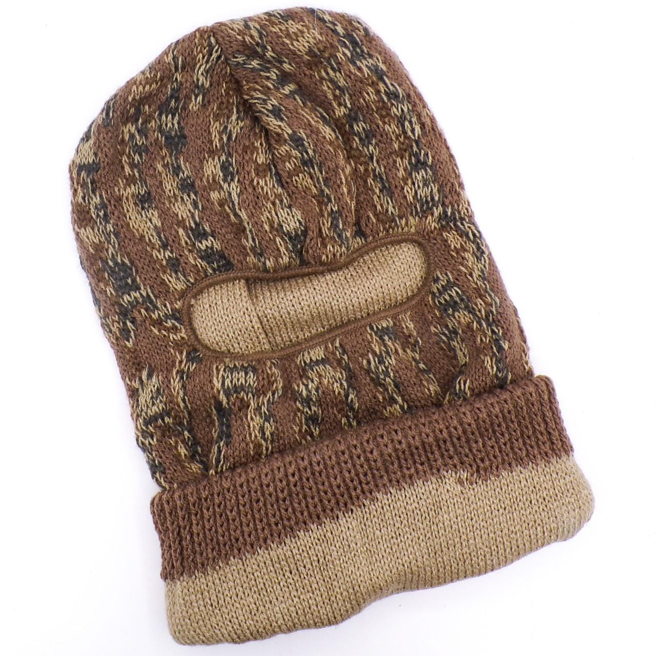 Brown + Grey Camouflage Double Knit Winter Hood + Facemask