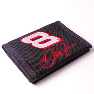 Cartera de lona bordada Dale Earnhardt Jr. #8 en negro y rojo