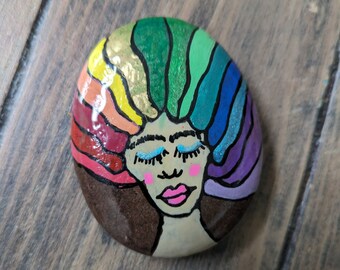 Rock painting, painted rocks, garden stones, painted stones, personalized rocks, personalized art, stone art, woman,