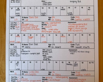 4 patient medical surgical nurse report sheet. Med surg nurse brain sheet. Four patient organizer. Registered nurse patient SBAR handoff.