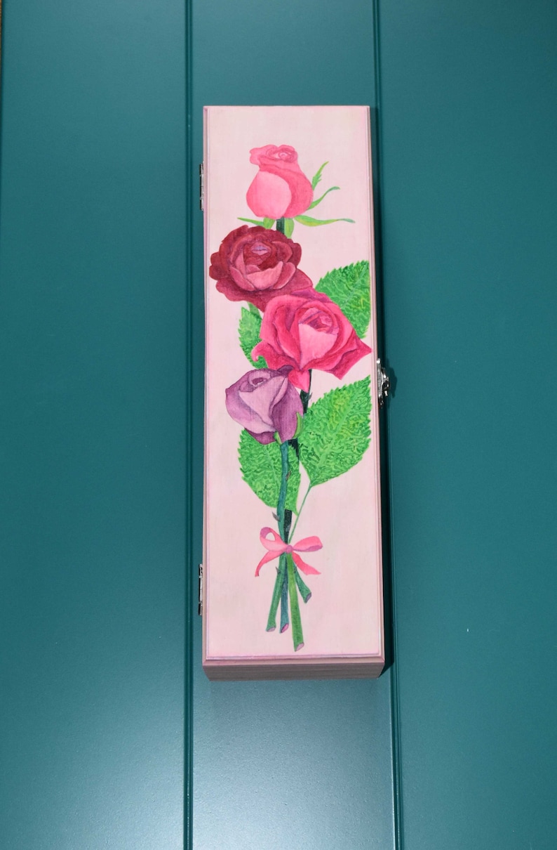 Hand Painted Roses Wooden Jewelry Box