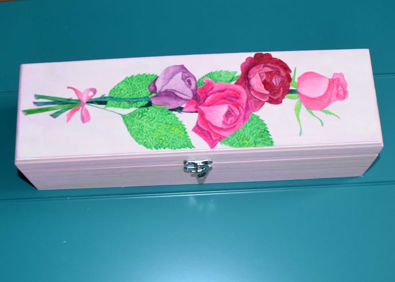 Hand Painted Roses Wooden Jewelry Box