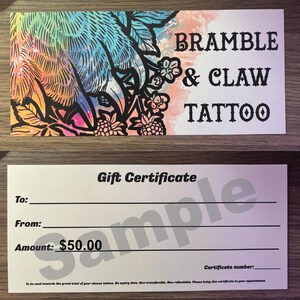 50 Dollar Tattoo Gift Certificate