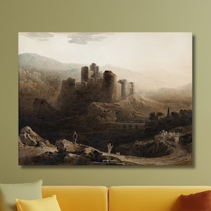 John Martin&#39;s Moonlight Chepstow Castle Canvas Wall Art,John Martin Artwork Poster,John Martin Classic Art,Modern Museum Wall Art,Home Decor