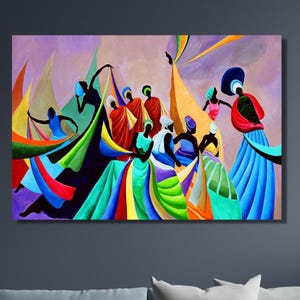 African Woman Dancing Poster Wall Art,Colorful African Woman Canvas Art,Ethnic Dance Print Art Decor,Black Woman Art,African Dancers Art