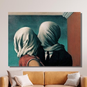 Rene Magritte &#39;The Lovers&#39; Canvas Poster Print Art Wall Decor Ready to Hang,The Lovers Canvas Poster,Rene Magritte Surrealism Poster Print
