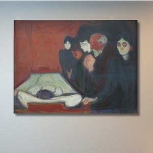 Edvard Munch&#39;s &#39;At the Deathbed&#39; Print Wall Art,Munch Canvas Wall Art,Edvard Munch Poster,Abstract Canvas Wall Decor,Symbolism,Museum Print