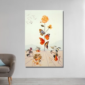 Salvador Dalí Flordali II El arte de la pared del lienzo de la rosa de la mariposa, impresión de Salvador Dalí, arte del surrealismo, obras de arte de Salvador Dalí, impresiones de lienzo surrealistas