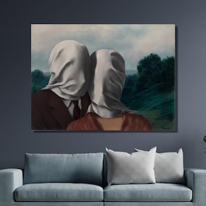 Rene Magritte &#39;Lovers&#39; Canvas Poster Print Art Wall Decor Ready to Hang,The Lovers Canvas Poster,Rene Magritte Surrealism Poster Print