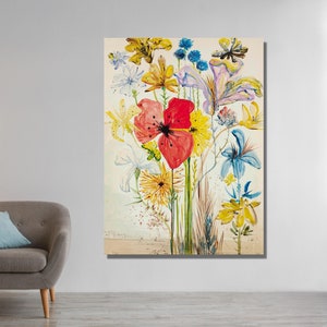 Salvador Dali Surreal Flowers Canvas Wall Art,Salvador Dali Summer Flowers Print Art,Surrealism Art,Salvador Dali Artwork,Surreal Canvas