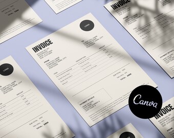 Plantilla de factura profesional, diseño limpio y simple, fácilmente editable en Canva, descarga e impresión, plantilla de factura independiente moderna 2024