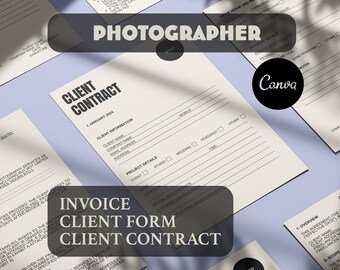 Freelancer Client Form, Photographer Client Form Contract and Invoice, Editable on Canva, Modern and professional templates for freelancers