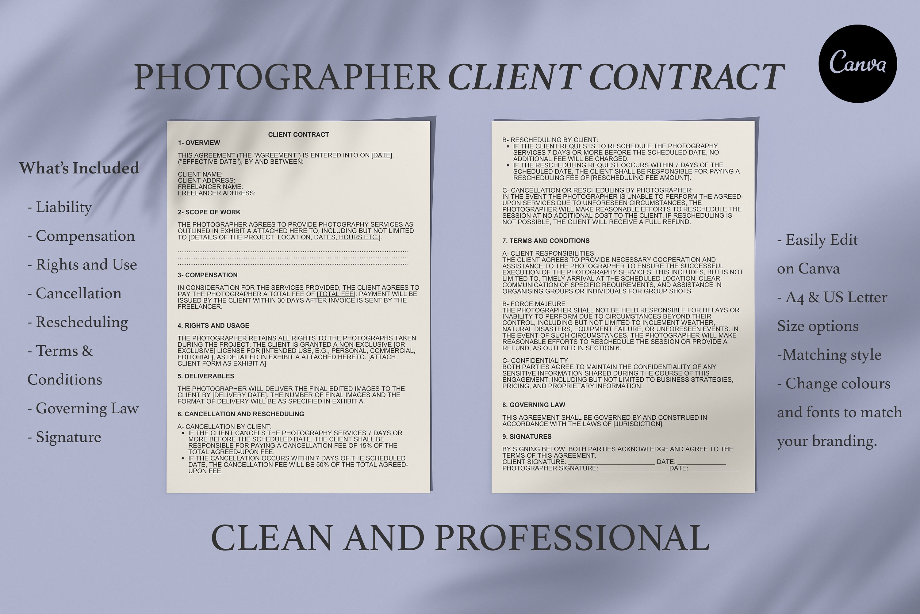 Freelancer Client Form, Photographer Client Form Contract and Invoice ...