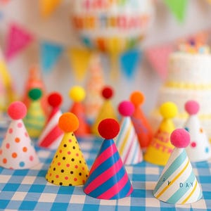 Mini Colorful Party Hats – DIY Cake Toppers & Dollhouse Craft Accessories