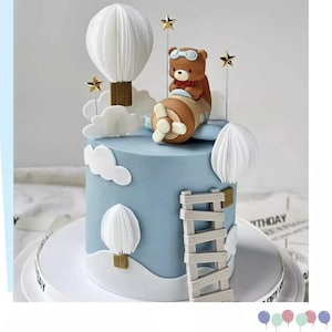 Topper per torta pilota, su e via, torta nuvola, tema festa pilota, decorazione torta mongolfiera, baby shower, ragazzo, cospargere la doccia