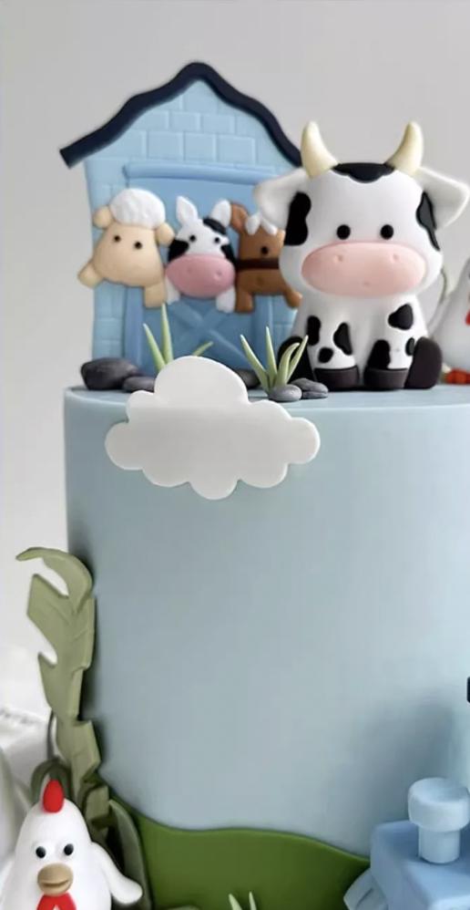 Farm Cake Topper Set 6pcs Cow Barn Tractor Chick Decorations Farmyard ...