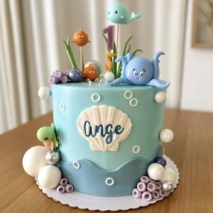 Under the Sea Life Cake Topper Set (14pcs) Mermaid themed party Cake Topper Babys first birthday Ocean Cake Idea