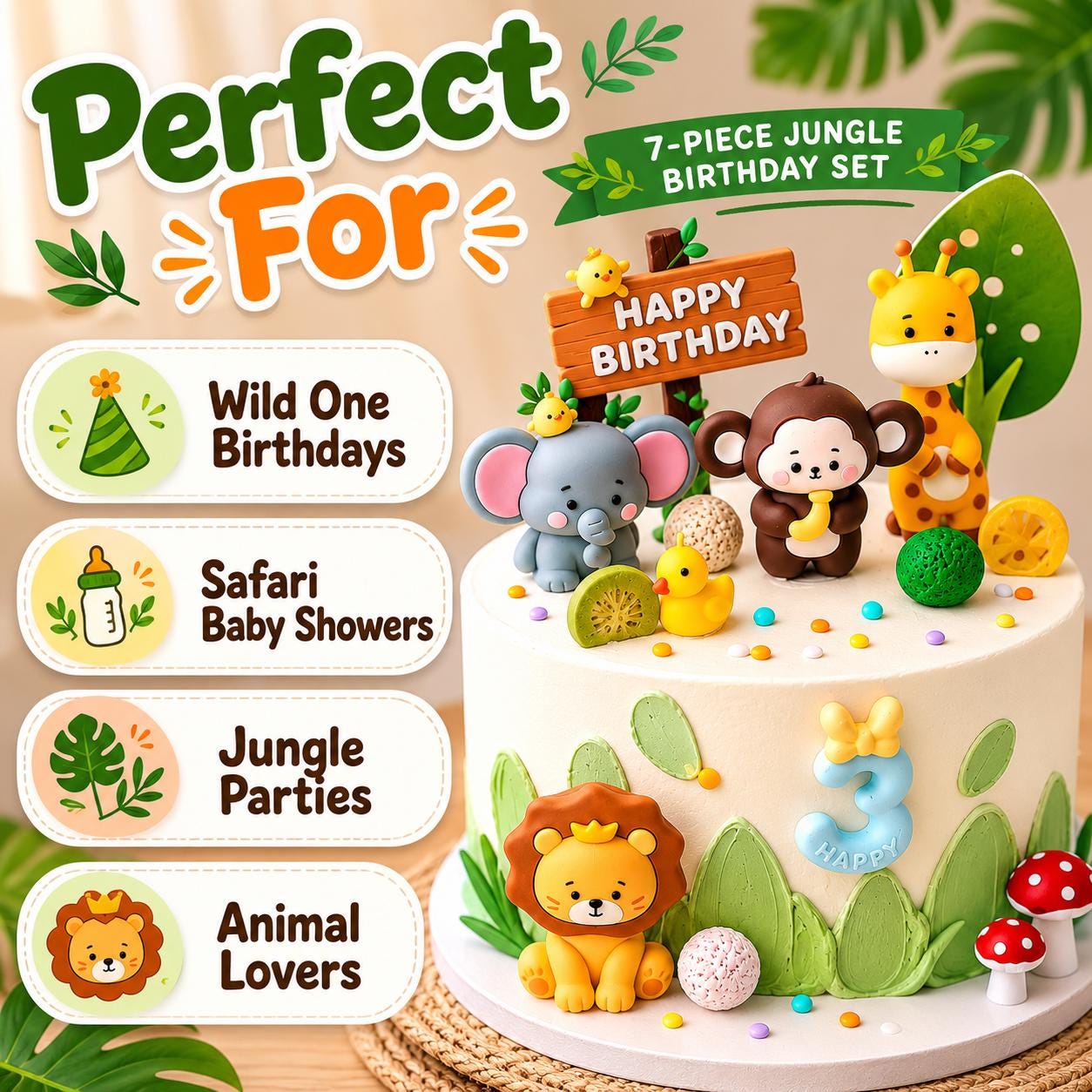 Jollyboom Décorations de gâteau d'anniversaire en forme d'animal de la jungle, rose safari, décoration de cupcake pour filles, deux sauvages, 1ère fête, fête prénatale Jollyboom Décorations de gâteau d'anniversaire en forme d'animal de la jungle, rose safari, décoration de cupcake pour filles, deux sauvages, 1ère fête, fête prénatale