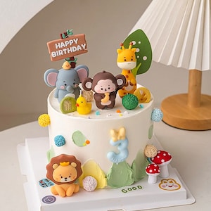 Taarttopper Safari-thema Taarttopping Jungle Animals Taarttoppers met tekenfilmthema! Zo schattig, kan worden gebruikt voor cupcakes, taarten en miniwerelden!