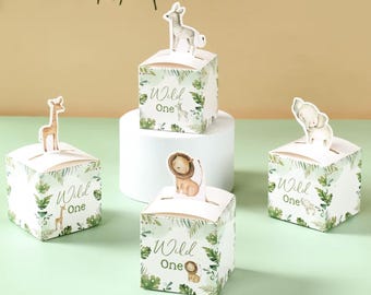 Jungle Party Favor Boxes Set of 24, Safari Treat Boxes, Wild One Birthday Decorations, Woodland Animal Party Supplies, Baby Shower Favor Box
