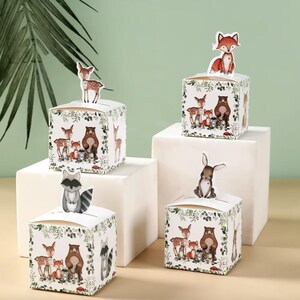 Boîte à bonbons américaine mystère sucrée en vrac, emballages de la jungle, animaux de la forêt, décoration de gâteau, boîte renard miniature, cupcake