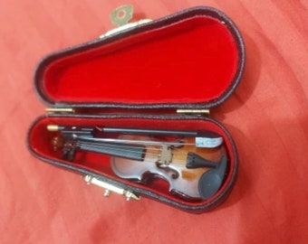 Miniature Wooden Violin With Stand - Dollhouse Decor 3.15 Inch Musical Instrument Model
