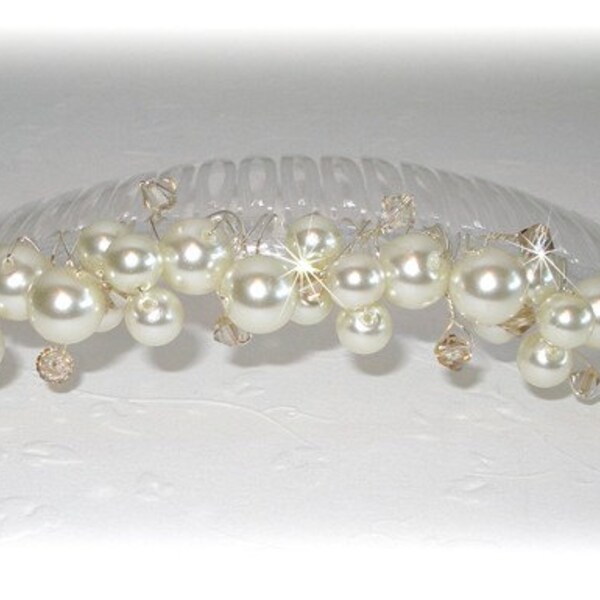 Ivory Pearl Bridal Hair Comb With Golden Shadow Accents