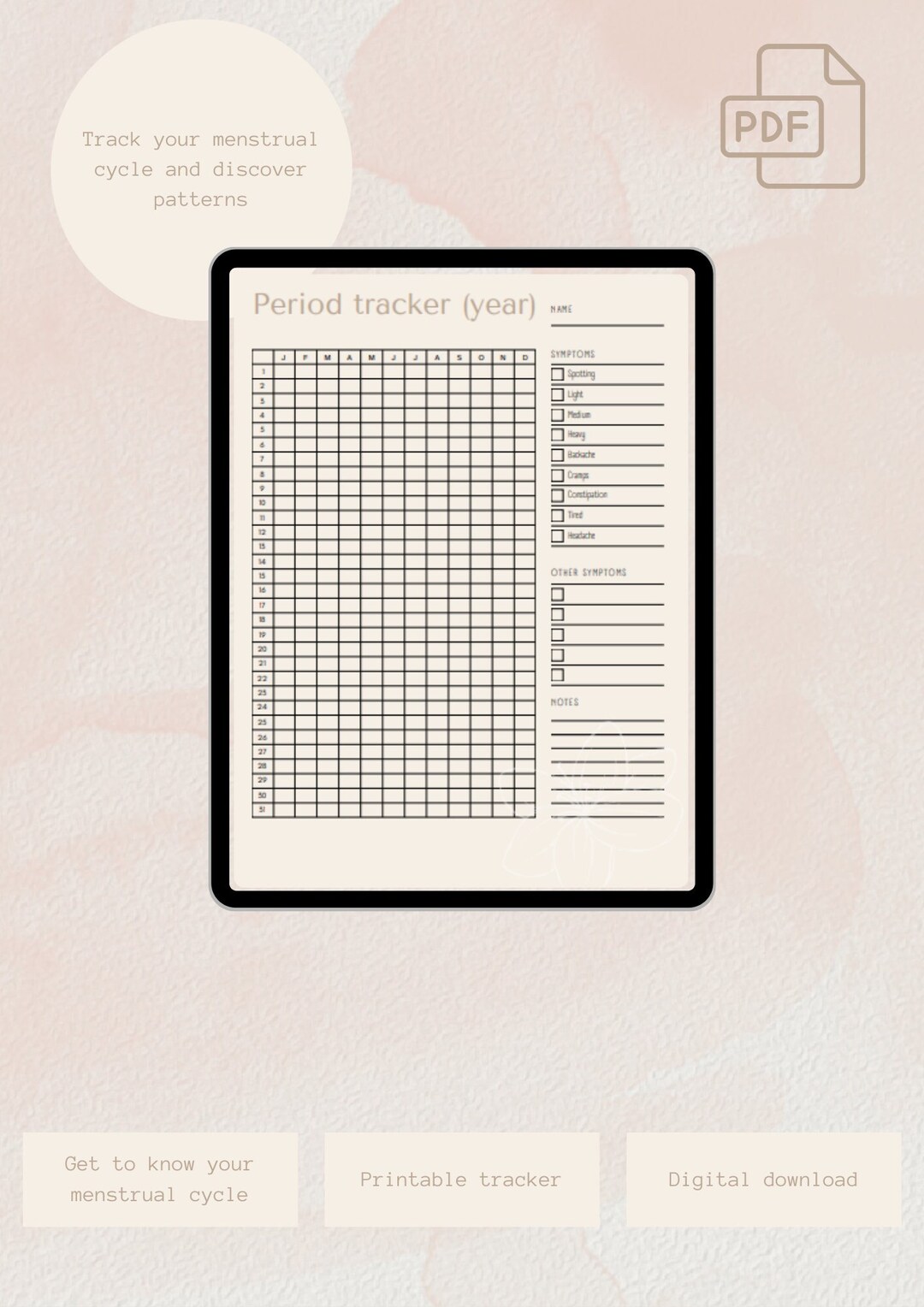Period Tracker Printable Year Planner Awareness Method Hormone Balance ...