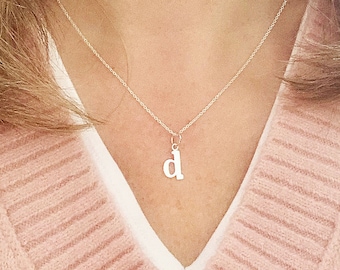 Initial necklace for women, sterling silver personalized lowercase letter, best friend birthday gift, custom letter charm, minimalist dainty