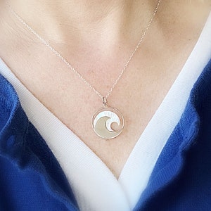 Mother of Pearl Ocean Wave necklace - womens sterling silver beach wanderlust jewelry, gift for her, necklaces for women