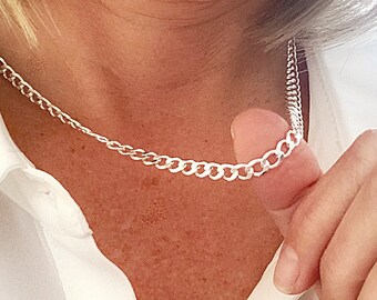 Sterling silver necklace chain, curb link chain, mens necklace, womens necklace, ready to wear everyday