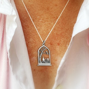 Recycled Sterling Silver Graveyard Pendant: Gothic Raven Necklace