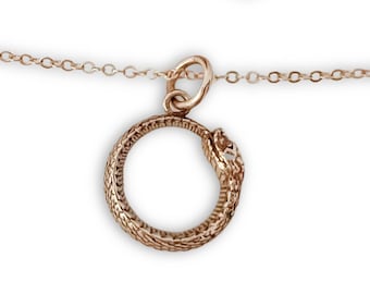 Small Ouroboros Snake Charm Necklace for Men or Women, Serpent Eating Its Own Tail, Symbol of Infinity, Graduation Gift for him or her