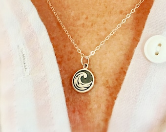 Wave necklace, sterling silver water element elements ocean jewelry surfing gift cancer scorpio pisces zodiac symbol, tropical adventure