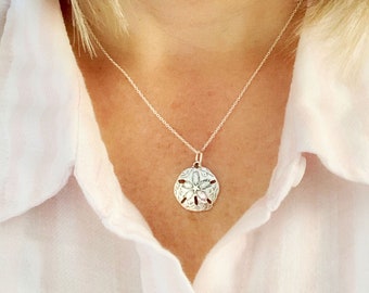 Sand Dollar Necklace - sterling silver round charm, gift for best friend, summer beach jewelry