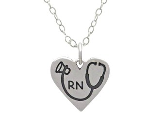 Nurse necklace for women - Sterling Silver RN Stethoscope Heart Charm, Graduation, Mothers Day Gift, Stethoscope Necklace, discontinued