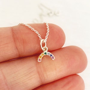 Tiny Rainbow necklace for women or girls, sterling silver necklace with colorful crystals, Mothers Day Gift, Pride Month, Promise