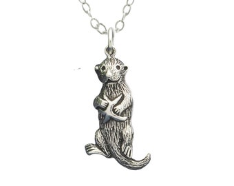 Otter holding starfish charm necklace, nature jewelry, best friend birthday gift, sterling silver necklaces for women or girls, otter gifts