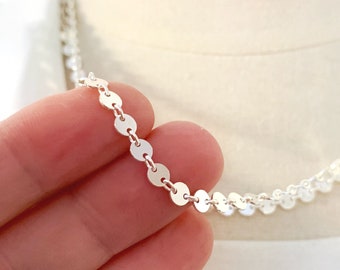 Sterling silver necklace chain, 4mm round sequin, 18 or 20 inches long, ready to wear or add pendant