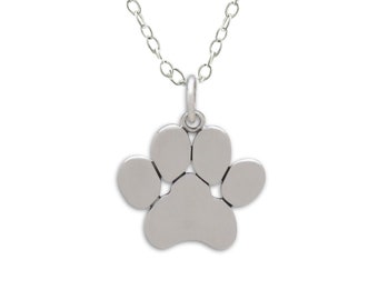 Large Paw Print Necklace, sterling silver charm for dog mom or cat mom gift, jewelry for pet loss, paw necklace