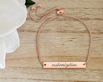 Rose Gold Blessed Bolo Adjustable Bracelet, Engraved Stainless Steel, Personalized Gifts, Customized