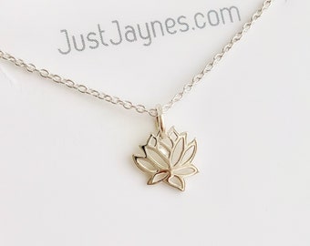 Lotus necklace, tiny sterling silver charm necklace, dainty yoga jewelry, flower blossom gifts for women or girls, birth month flower July