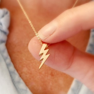 Lightning Bolt Necklace, Bronze Slide Necklace for Woman, Minimalist Jewelry, Girls, Weather Gift, Gold Chain