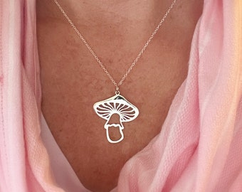 Mushroom Necklace, Gift for her, Sterling Silver Necklace for Woman, Outdoor Jewelry, Agaric, Fairy Tale, Best Friend Gift