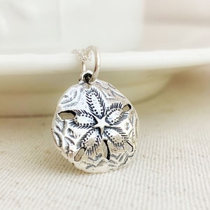 Sand Dollar Necklace sterling silver round charm, gift for best friend, summer beach jewelry image 2