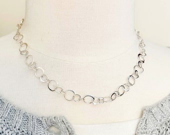 Sterling Silver Circle Link Chain Necklace, Ready to Wear, Layering, Statement, Add a Pendant or Charms, Mothers day gifts for her