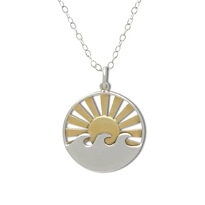 Sterling Silver Wave Necklace: Bronze Sun Surfer Jewelry
