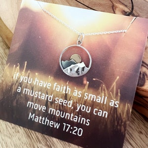 Mountain Necklace, Sterling Silver Necklaces for Women, Wanderlust Jewelry, Mothers Day Gifts, Ready to Ship Gift for her, Mustard Seed Card