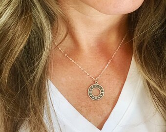 Moon Phase Necklace, Womens sterling silver circle pendant, full moon to new moon, lunar celestial jewelry